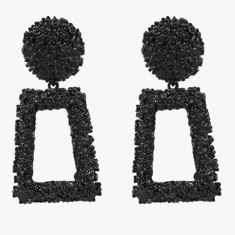 Elegant Black Rose  Textured Earrings